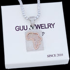Africa Map Shape Two Layer Baguette Iced Necklace