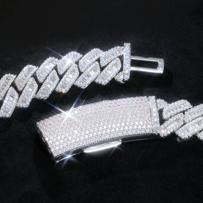 13mm Curved Clasp Baguette Prong Cuban Chain Main Image