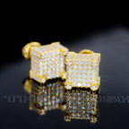 925s VVS Moissanite Iced 3D Cube Earrings In 18K Gold