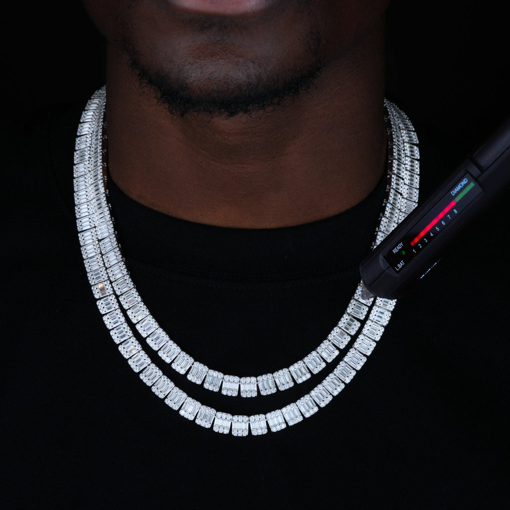 925S & VVS Moissanite 8MM Baguette Link Chain