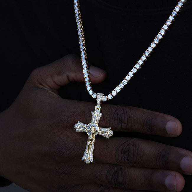 Jesus Crucifix Baguette Cross 18K Necklace Main Image