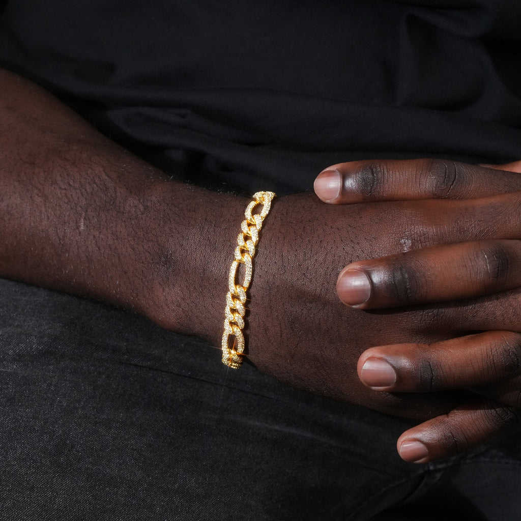 Iced 10mm Gold-Plated Miami Zircon #Iron Lock# Hip Hop Bracelet