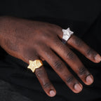 18k Solid Gold-Plated Micro-inlay Rhinestone Pentagram Hip Hop Ring