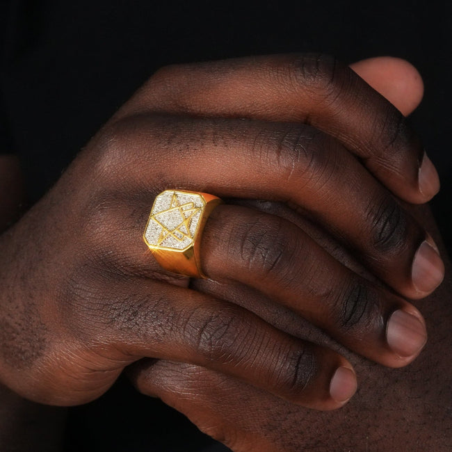 Iced Gold-Plated  CZ  Geometry Hip Hop Ring Hover Image