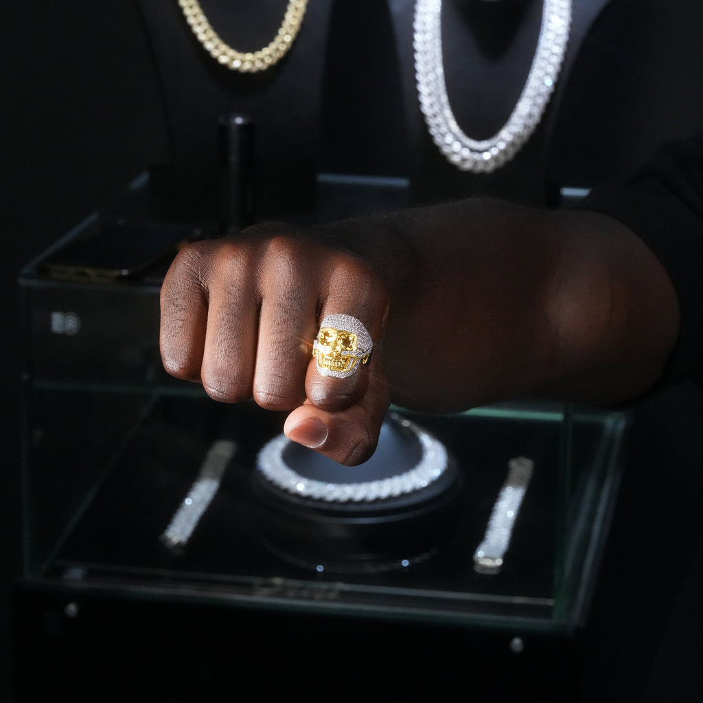 18K Gold-Plated Micro-inlay CZ Human Skeleton Ring