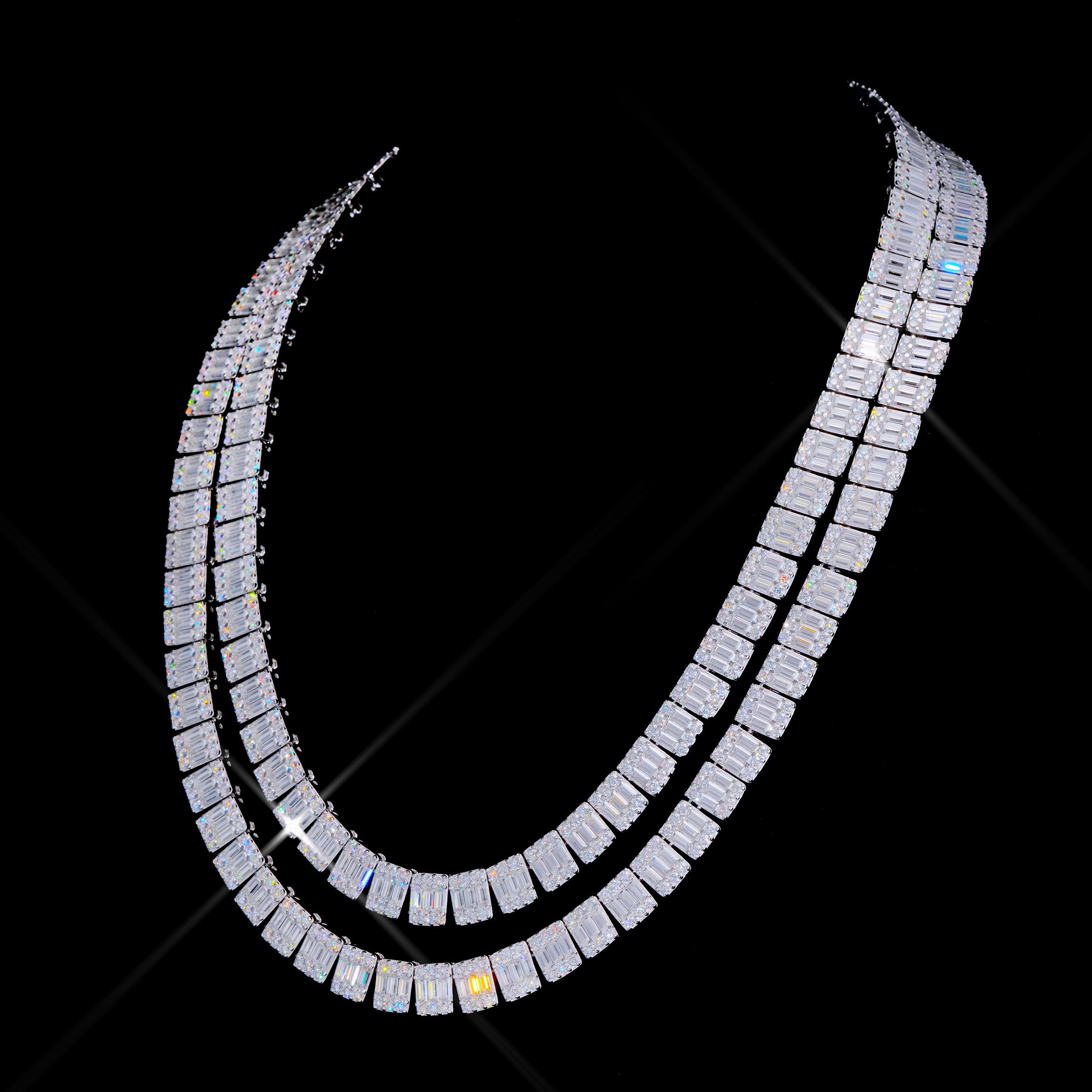 925S & VVS Moissanite 8MM Baguette Link Chain