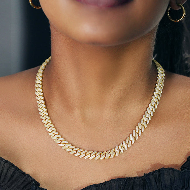 8mm Prong Cuban Link Chain in 18K Gold Hover Image