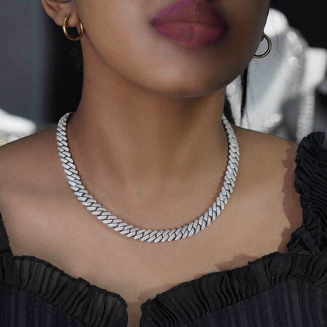 8mm Prong Cuban Link Chain in White Gold Hover Image
