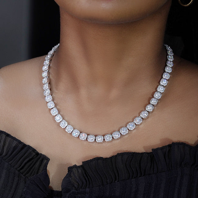Micro Clustered Tennis Necklace in White Gold Hover Image