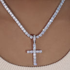 Bundle White Gold Iced Cross + 3mm Iced Tennis Chain