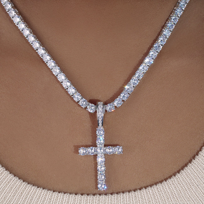 Bundle White Gold Iced Cross + 3mm Iced Tennis Chain Main Image
