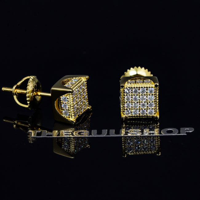 925s & VVS Moissanite 3D Cube Earrings 18K Gold Main Image