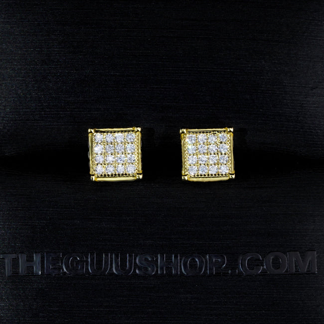 925s & VVS Moissanite 3D Cube Earrings 18K Gold Hover Image