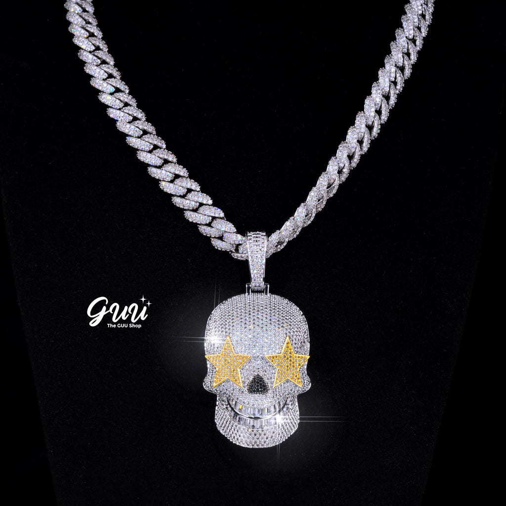 Star Eyes Skull Solid Iced Necklace