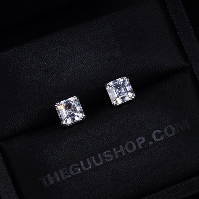 VVS Moissanite Asscher Cut Stud Earrings In White Gold Hover Image