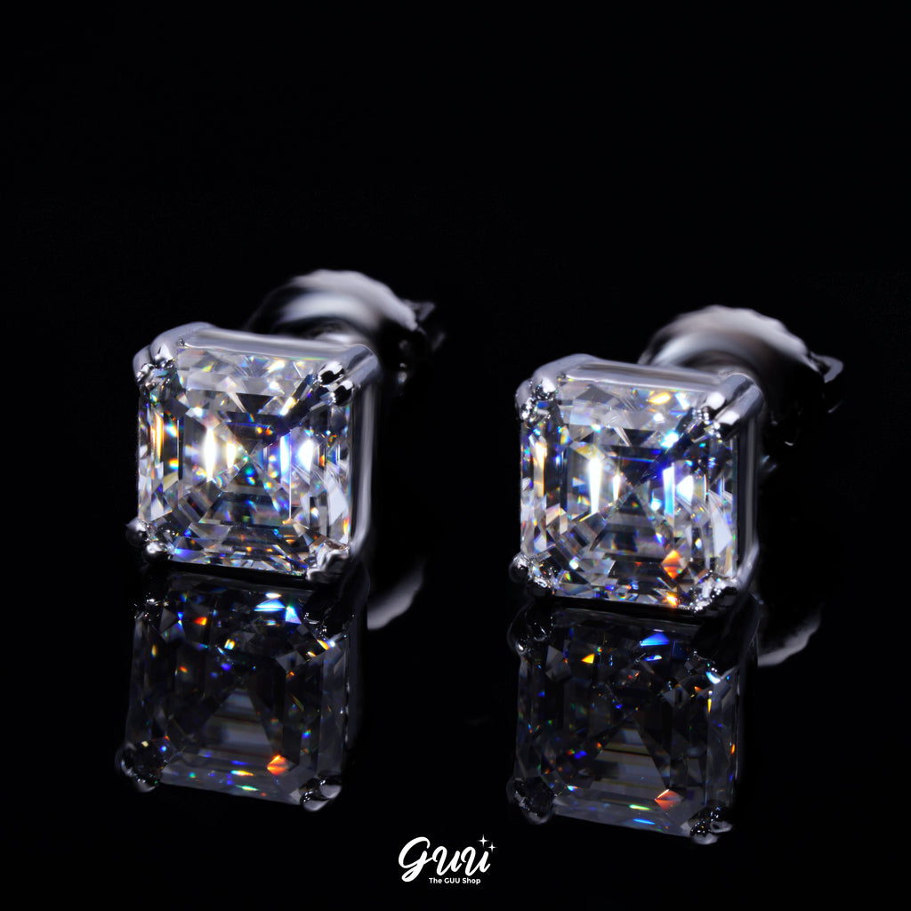 VVS Moissanite Asscher Cut Stud Earrings In White Gold
