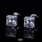 VVS Moissanite Asscher Cut Stud Earrings In White Gold