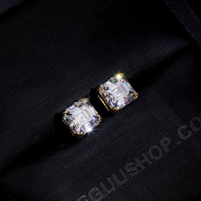 VVS Moissanite Asscher Cut Stud Earrings In 18K Gold Hover Image