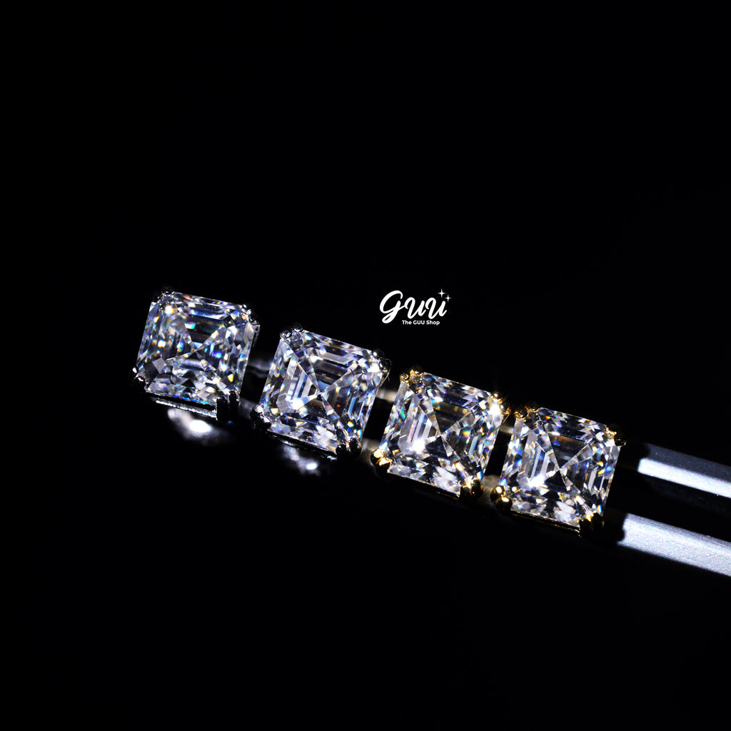 VVS Moissanite Asscher Cut Stud Earrings In White Gold