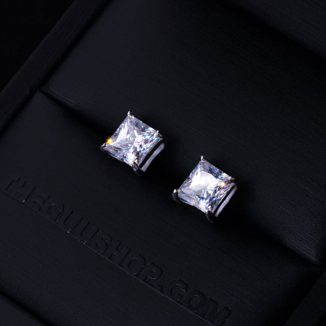 2.40 Carat VVS Moissanite Princess Cut Stud Earrings Hover Image
