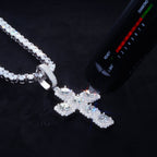 8.0 Carat VVS Moissanite Gemstone Cross Necklace In White Gold