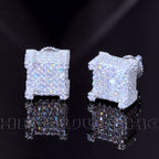 925s VVS Moissanite Iced 3D Cube Earrings In White Gold
