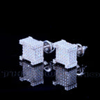 925s VVS Moissanite Iced 3D Cube Earrings In White Gold