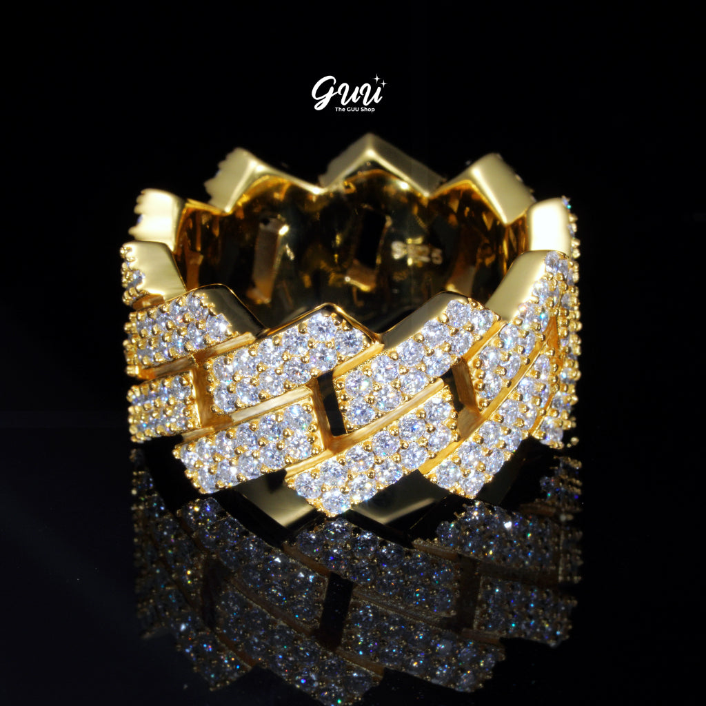 925S & VVS Moissanite Cuban Link Ring 18K Gold