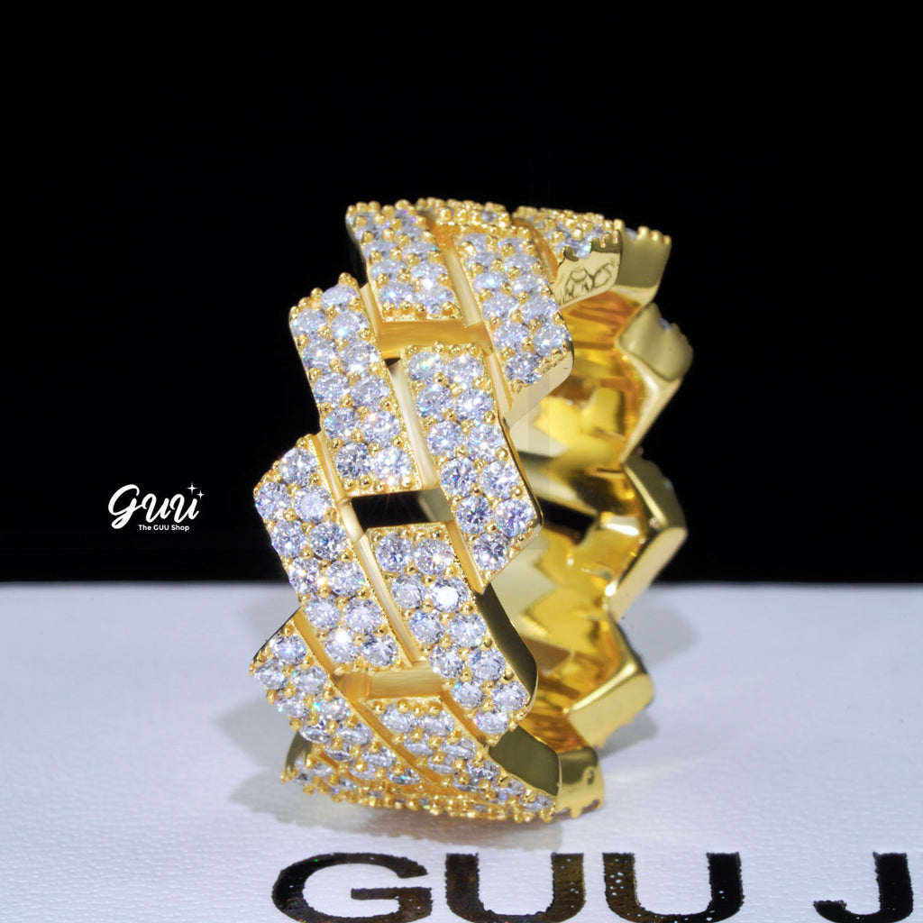 925S & VVS Moissanite Cuban Link Ring 18K Gold