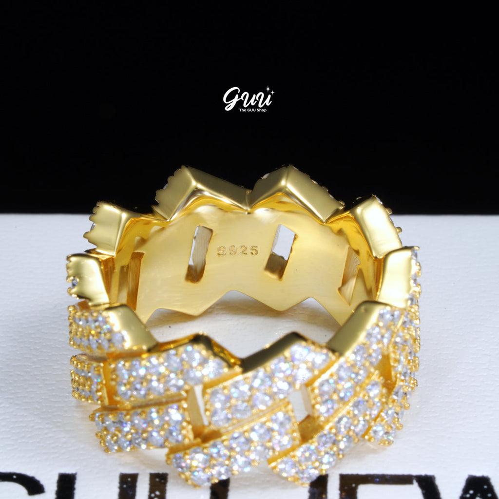 925S & VVS Moissanite Cuban Link Ring 18K Gold