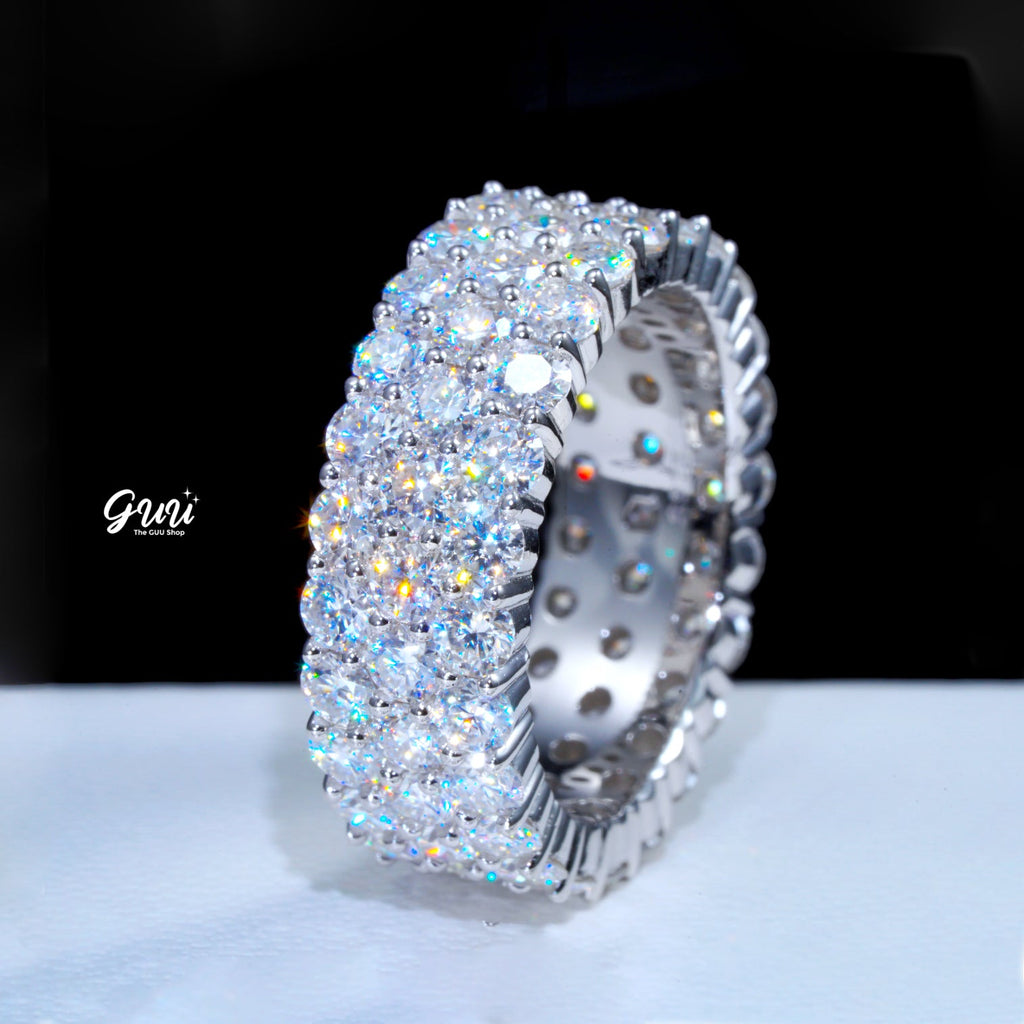 925S & VVS Moissanite 3-Row Eternity Ring White Gold