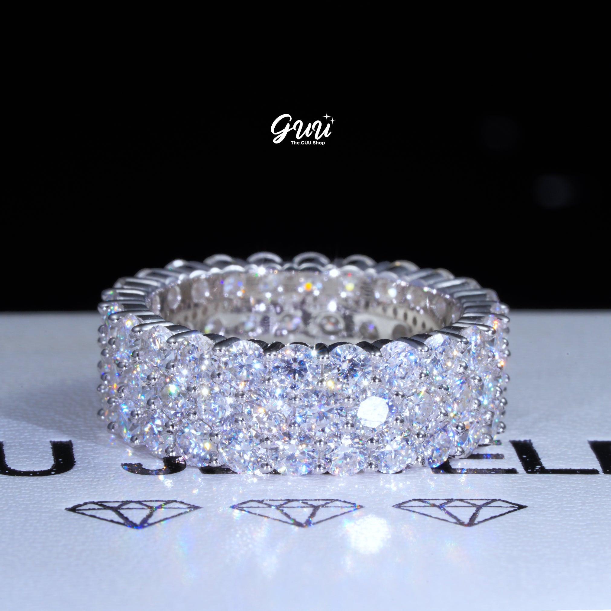 925S & VVS Moissanite 3-Row Eternity Ring White Gold