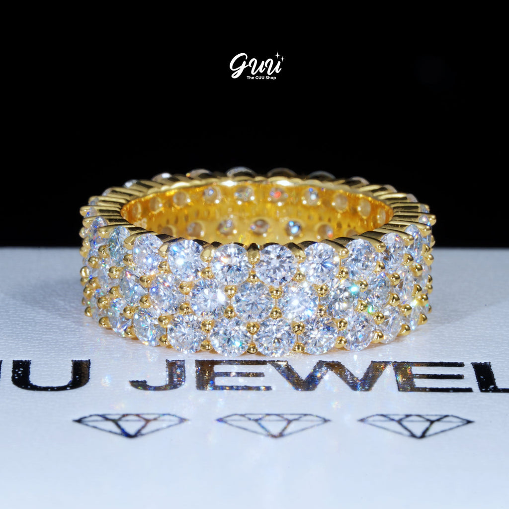 925S & VVS Moissanite 3-Row Eternity Ring 18K Gold