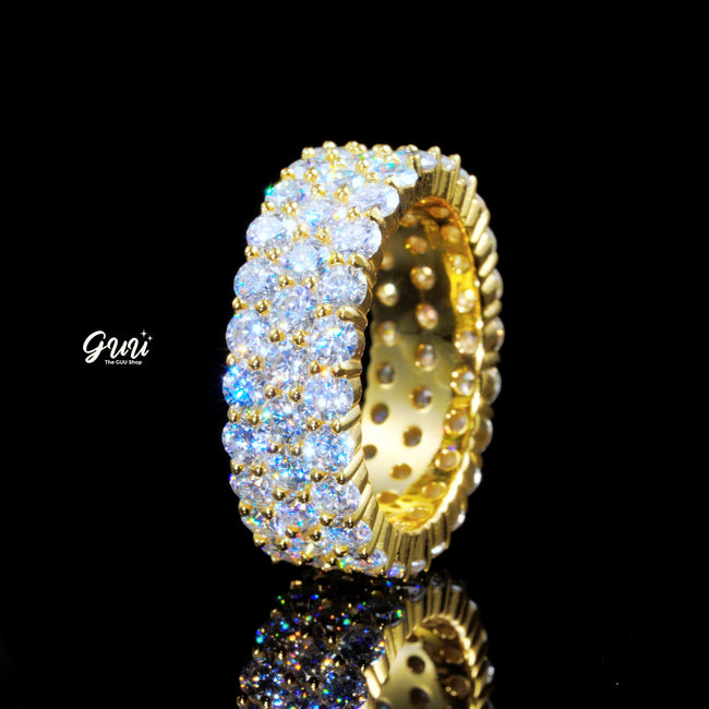 925S & VVS Moissanite 3-Row Eternity Ring 18K Gold Hover Image
