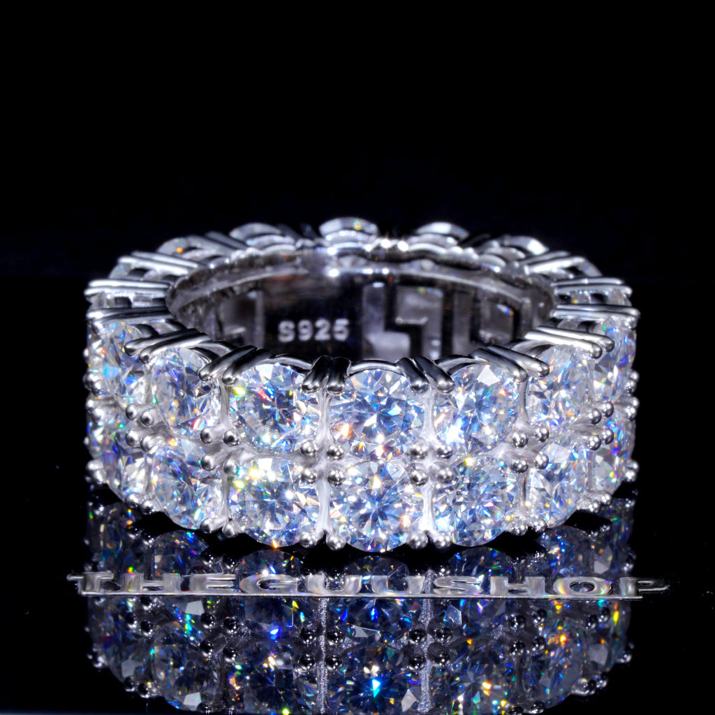9MM 925S & VVS Moissanite Double Row Ring White Gold