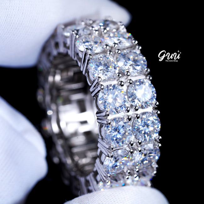 9MM 925S & VVS Moissanite Double Row Ring White Gold Hover Image