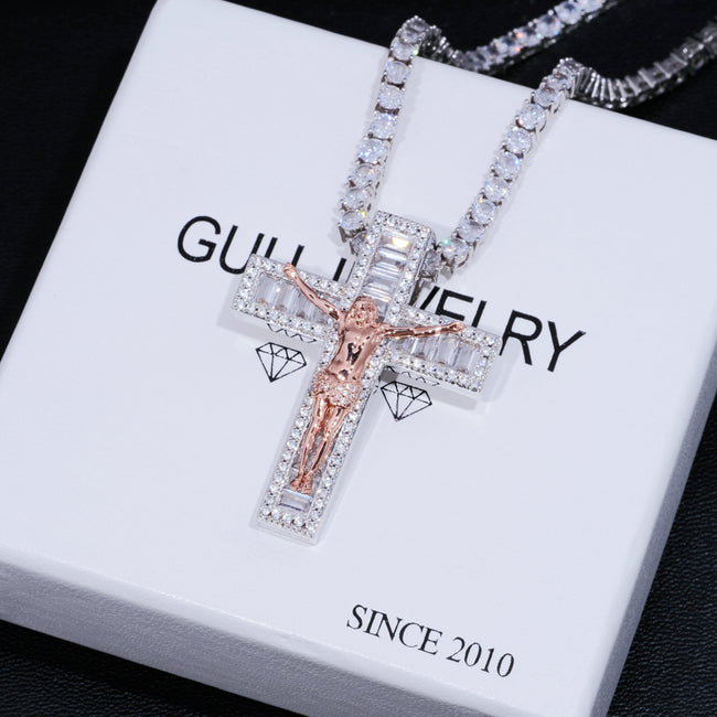 Jesus Crucifix Baguette Cross Necklace Hover Image