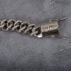 [GUU-PREM] 12MM 18K White Gold-Plated Cuban Link Bracelet