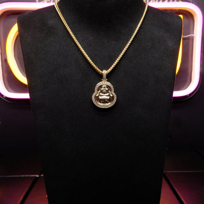 Iced  Gold-Plated & Silver CZ  Maitreya Buddha  Pendant & Cuban Link Chain Main Image