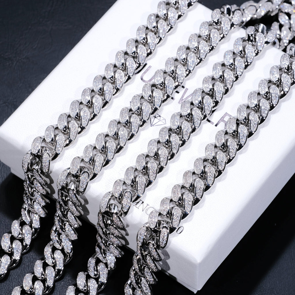 12mm Diamond Cuban Chain in White Gold