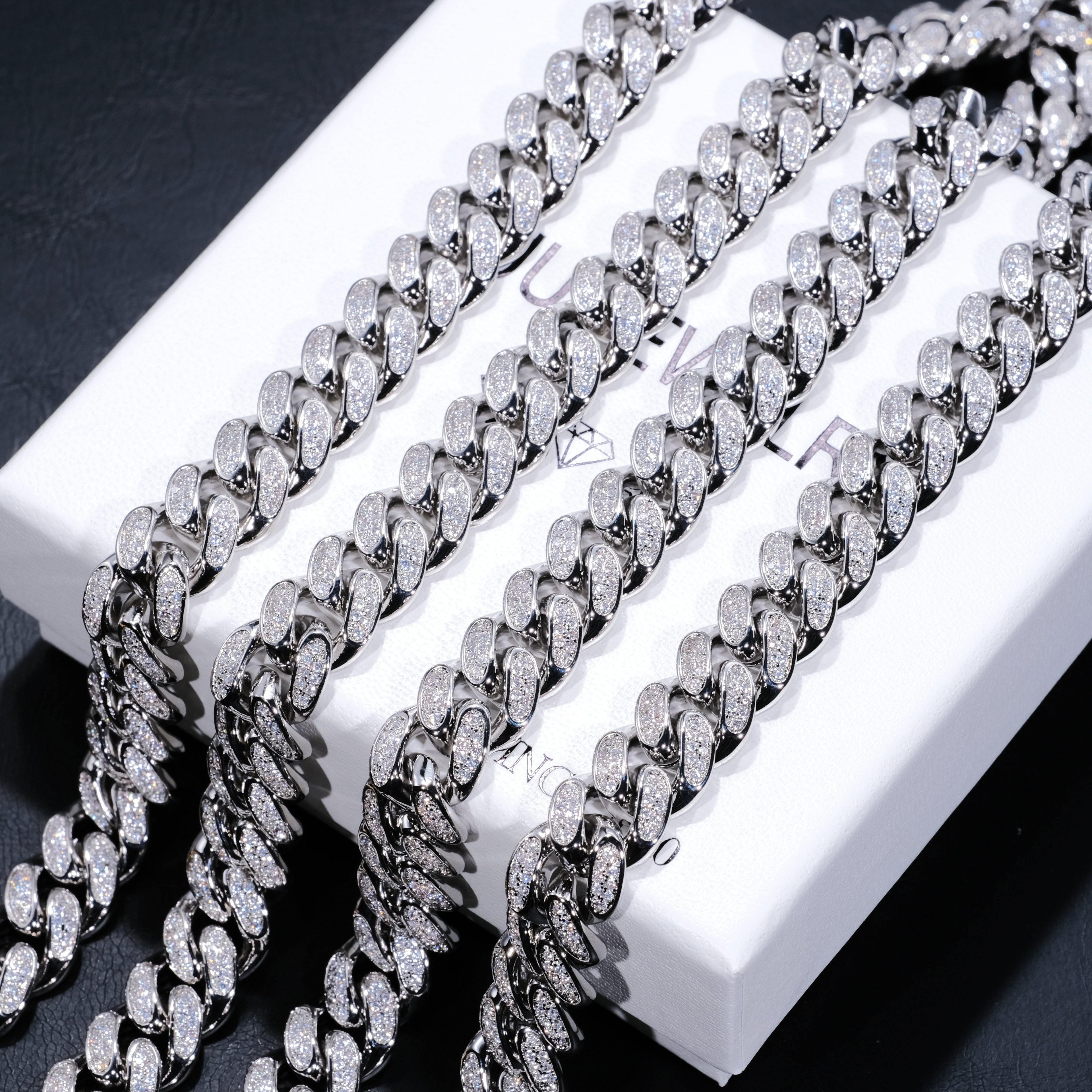 12mm Diamond Cuban Chain in White Gold