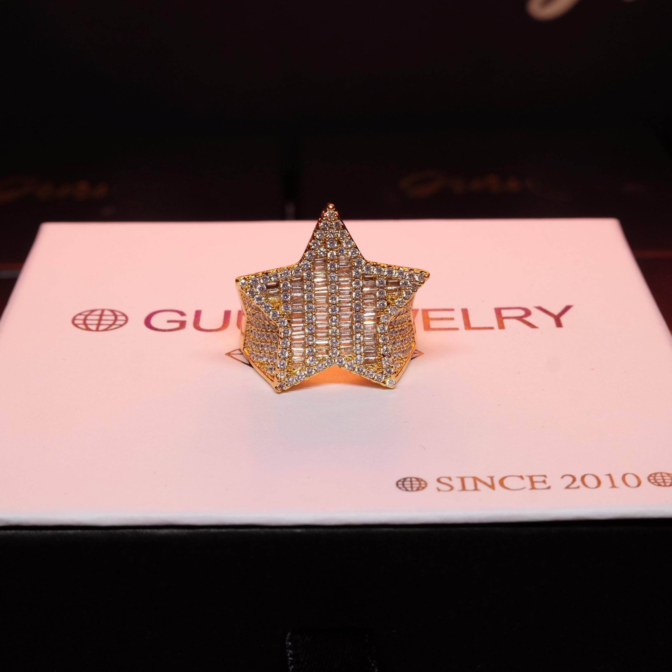 18K Gold-Plated Micro-inlay AAA CZ Pentagram Ring