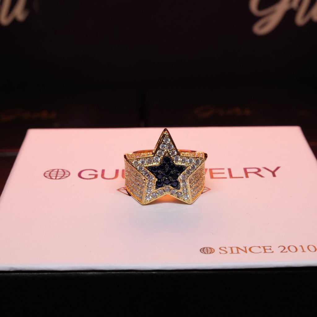 CZ Gold-Plated Copper Five-pointed Star Ring