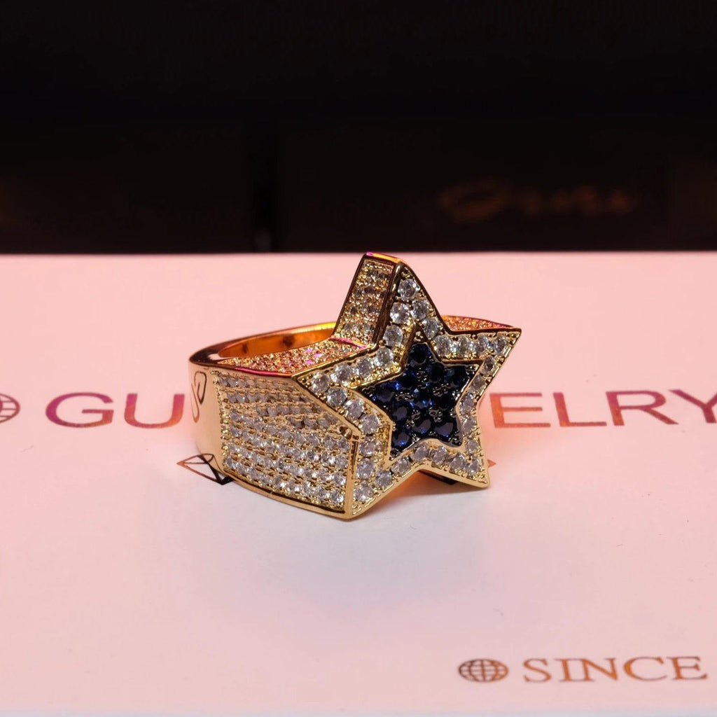 CZ Gold-Plated Copper Five-pointed Star Ring