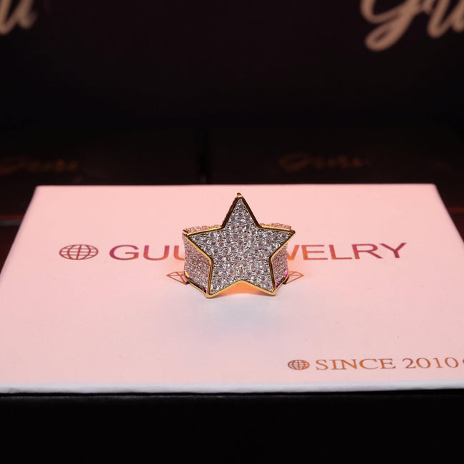 Gold-Plated Micro-inlay CZ Pentagram Ring Main Image