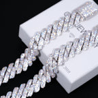 19mm Diamond Prong Cuban Bracelet in White Gold