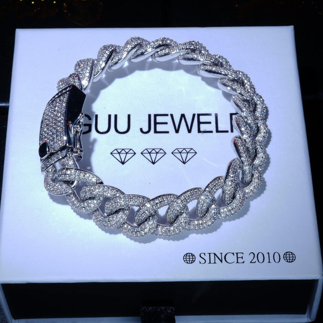 18K WhiteGold-Plated Solid Cuban Link Bracelet Hover Image