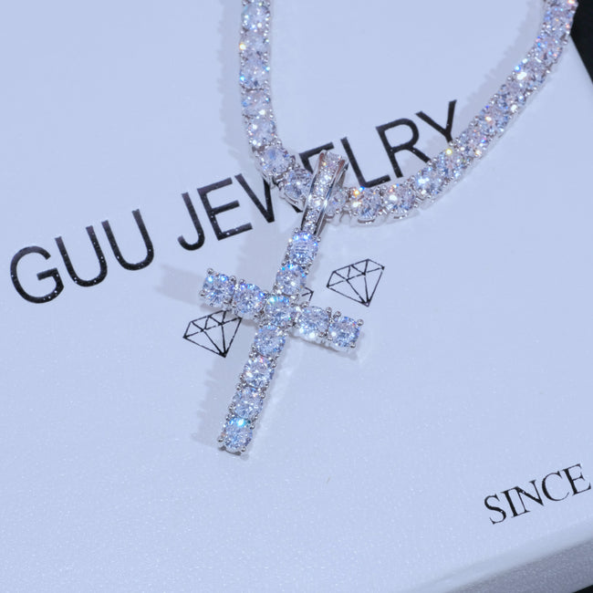 Bundle White Gold Diamond Cross + 4mm Diamond Tennis Chain Main Image