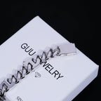 12mm Prong Baguette Curb Bracelet White Gold