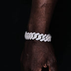 19mm Diamond Prong Cuban Bracelet in White Gold